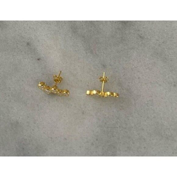 Gold Round Cluster Arch Earrings Sterling Silver Brand New - Picture 5 of 5